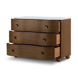 Made from solid oak and finished in a toasted oak, this three-drawer nightstand is inspired by European antiques to bring both style and storage space to the bedroom.Collection: Collins Amethyst Home provides interior design, new home construction design consulting, vintage area rugs, and lighting in the Monterey metro area.