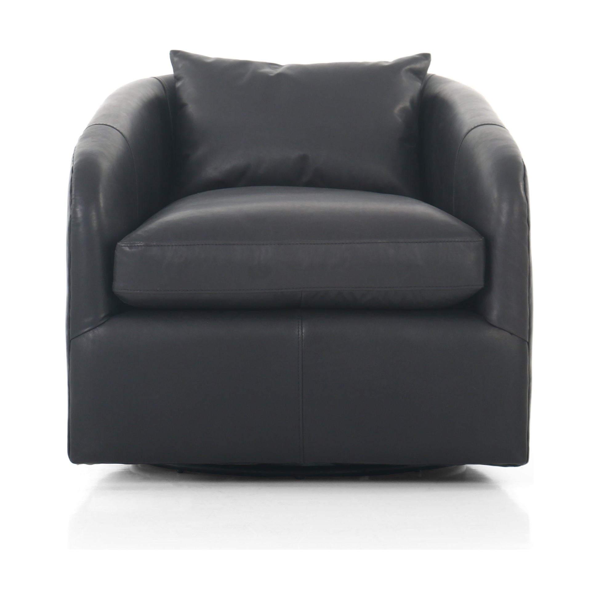 Angled arms and a single pillow create a laid-back look, with a 360-degree swivel for ease in your office or living room.Sourced from one of the oldest family-owned tanneries in Italyâ€™s Bassano del Grappa, our top-grain heirloom leather covering is salvaged and processed from upcycled hides featuring an abundance of natural markings, scars and color variations. Amethyst Home provides interior design, new construction, custom furniture, and area rugs in the Park City metro area.