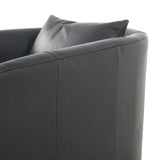 Featuring Topanga Heirloom Black Swivel Chair by Four Hands at Amethyst Home. Angled arms and a single pillow create a laid-back look, with a 360-degree swivel for ease in your office or living room.Sourced from one of the oldest family-owned tanneries in Italyâs Bassano del Grappa, our top-grain heirloom leather covering is salvaged and processed from upcycled hides featuring an . Amethyst Home provides interior design, new construction, custom furniture, and area rugs in the Portland metro area.