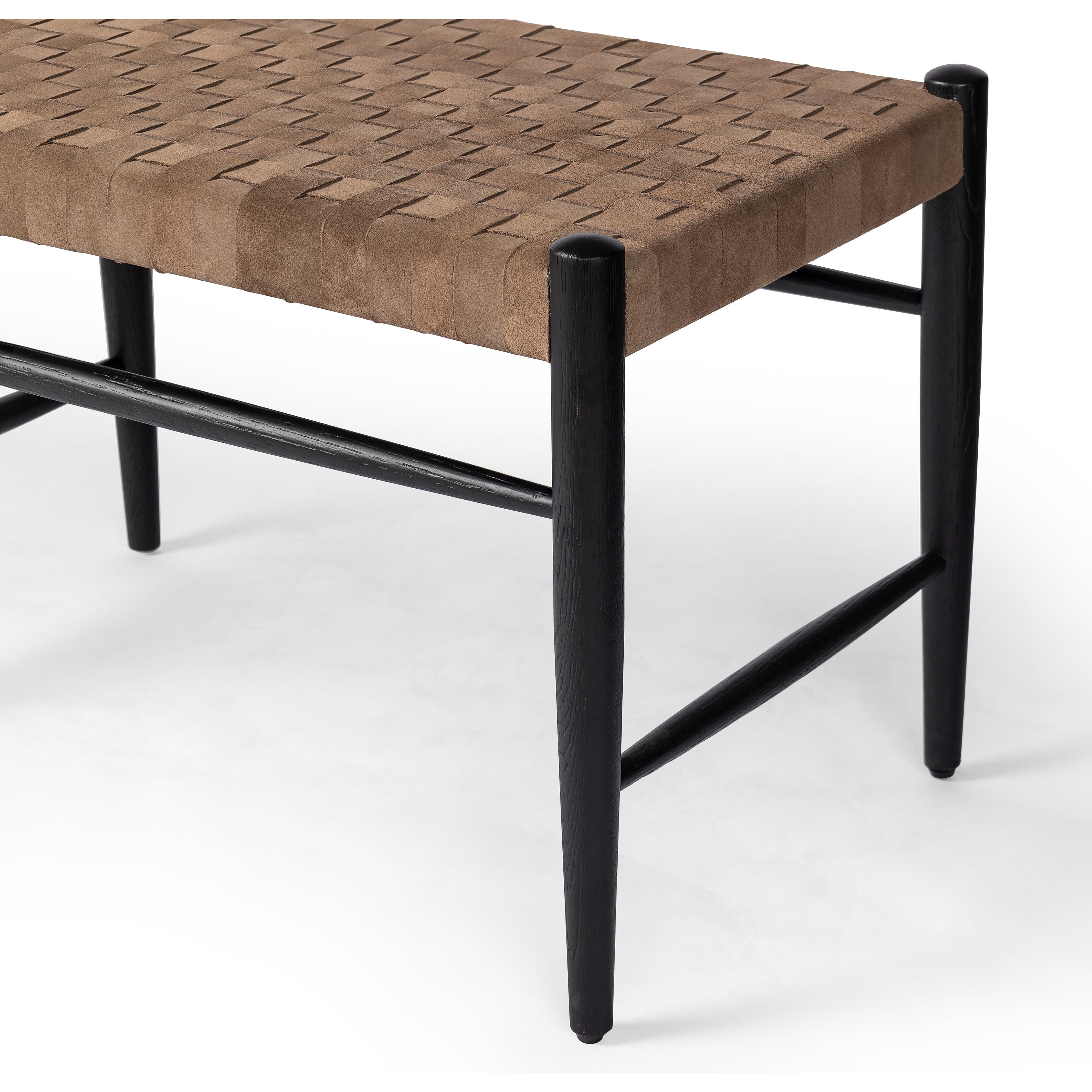 Featuring Wyatt Drifted Matte Black Bench by Four Hands at Amethyst Home. Coffee-colored top-grain leather is woven for a textural sit, paired with oak legs finished in a classic black.Overall Dimensions: 57"W x 17"L x 19"H
Collection: IrondaleColors: Drifted Black ,Coffee SuedeMaterials: Solid Oak ,Top Grain Leather Weight: 19.4 lbs. Amethyst Home provides interior design, new construction, custom furniture, and area rugs in the Charlotte metro area.