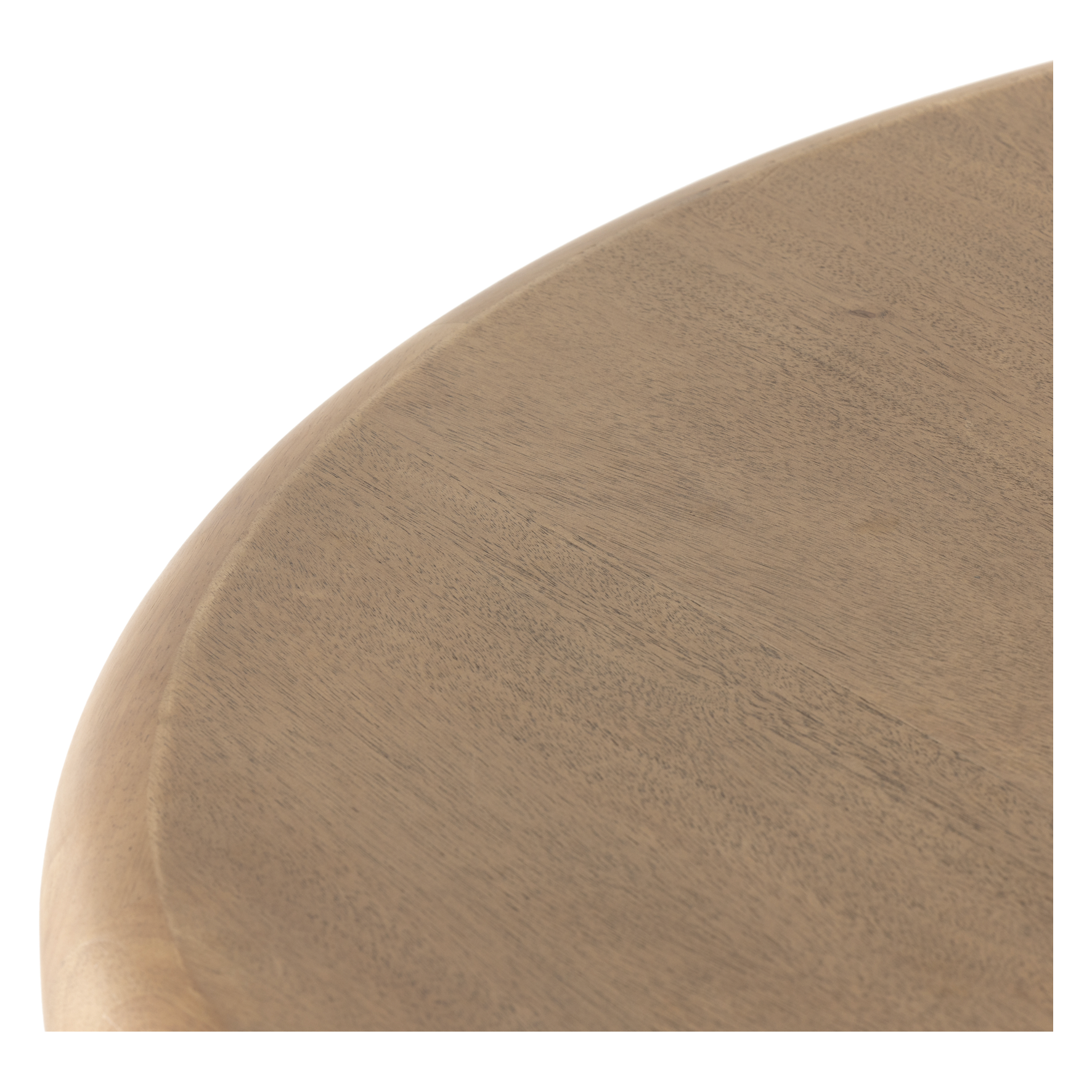 The Zach coffee table in burnished parawood features a pedestal-style base on a rounded tabletop with bullnose edging, for style and softness alike. Amethyst Home provides interior design, furniture, rugs, and design services in the Austin, Texas metro area.
