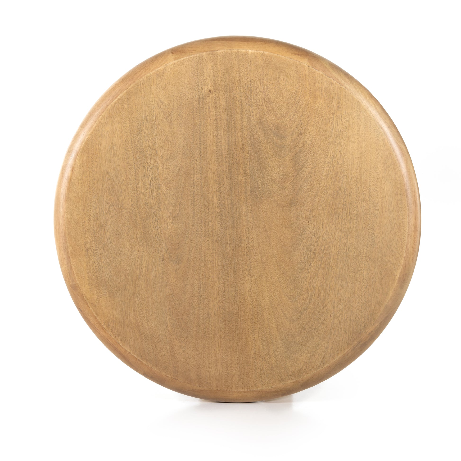 The Zach coffee table in burnished parawood features a pedestal-style base on a rounded tabletop with bullnose edging, for style and softness alike. Amethyst Home provides interior design, furniture, rugs, and design services in the Charlotte metro area.