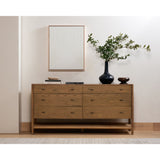 Featuring Zuma Dune Ash 6 Drawer Dresser by Four Hands at Amethyst Home. Simple yet refined, the Zuma Dune Ash 6 Drawer Dresser is a danish design-influenced dresser that is made from solid ash, with iron hardware finished in a sleek gunmetal. Stretcher-style shelving made from woven paper cord serves up a textural finishing touch. Six spacious drawers bring generous storage space to the bed. Amethyst Home provides interior design services, furniture, rugs, and lighting in the Portland metro area.