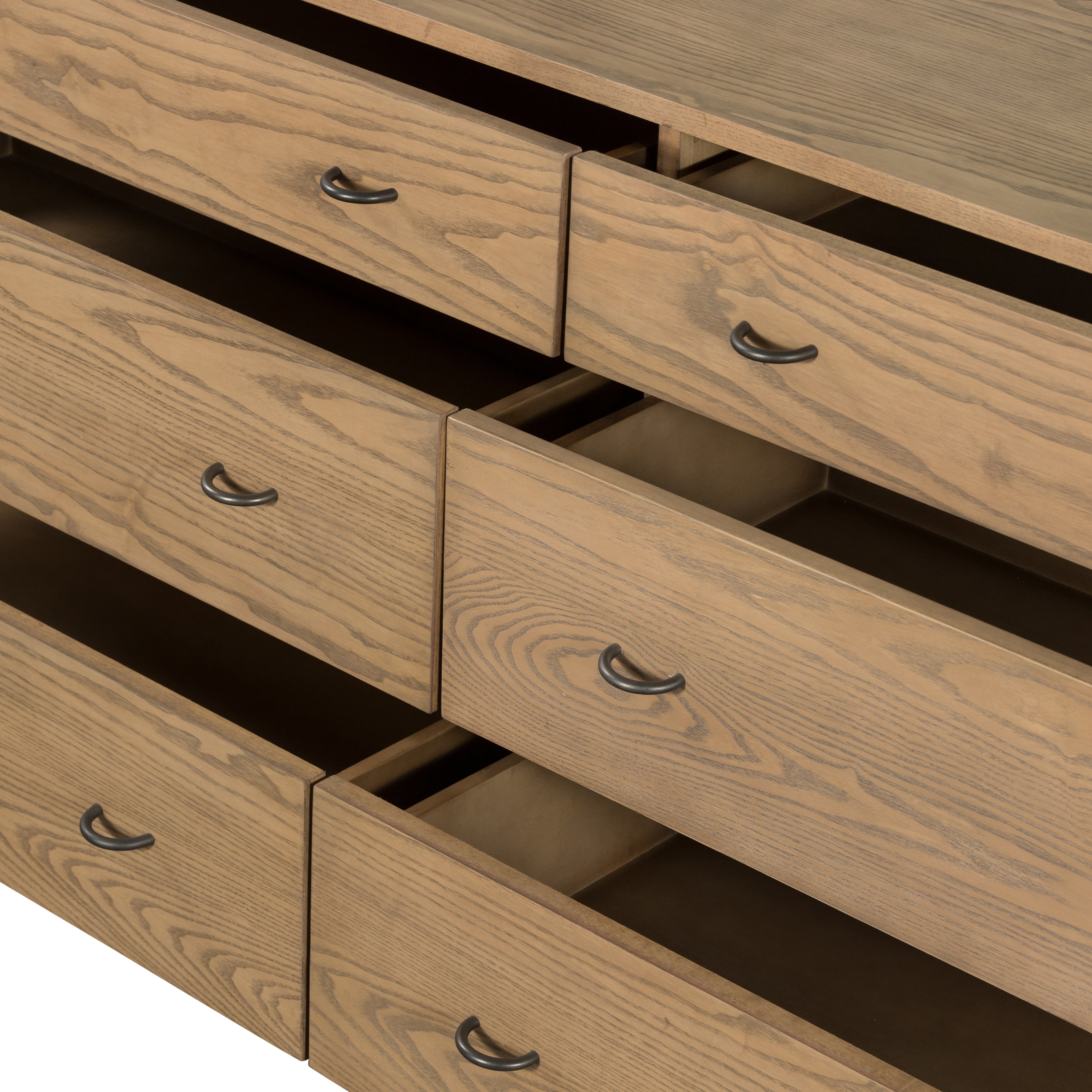 Featuring Zuma Dune Ash 6 Drawer Dresser by Four Hands at Amethyst Home. Simple yet refined, the Zuma Dune Ash 6 Drawer Dresser is a danish design-influenced dresser that is made from solid ash, with iron hardware finished in a sleek gunmetal. Stretcher-style shelving made from woven paper cord serves up a textural finishing touch. Six spacious drawers bring generous storage space to t. Amethyst Home provides interior design services, furniture, rugs, and lighting in the Salt Lake City metro area.