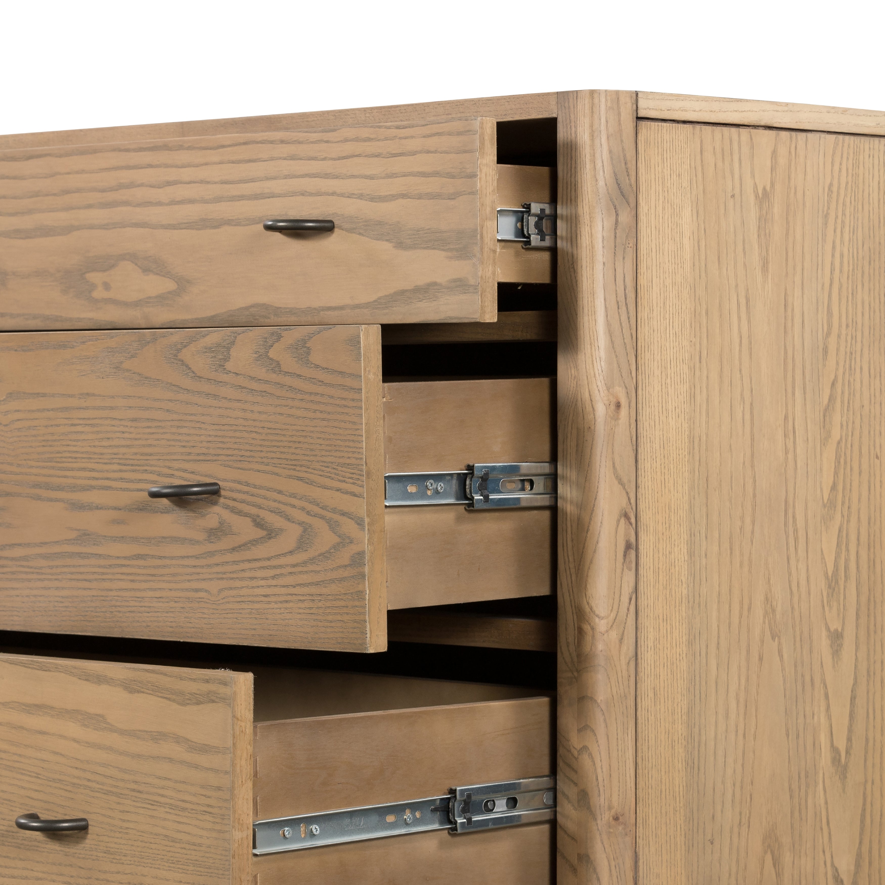 Featuring Zuma Dune Ash 6 Drawer Dresser by Four Hands at Amethyst Home. Simple yet refined, the Zuma Dune Ash 6 Drawer Dresser is a danish design-influenced dresser that is made from solid ash, with iron hardware finished in a sleek gunmetal. Stretcher-style shelving made from woven paper cord serves up a textural finishing touch. Six spacious drawers bring generous storage space to the bedr. Amethyst Home provides interior design services, furniture, rugs, and lighting in the Seattle metro area.