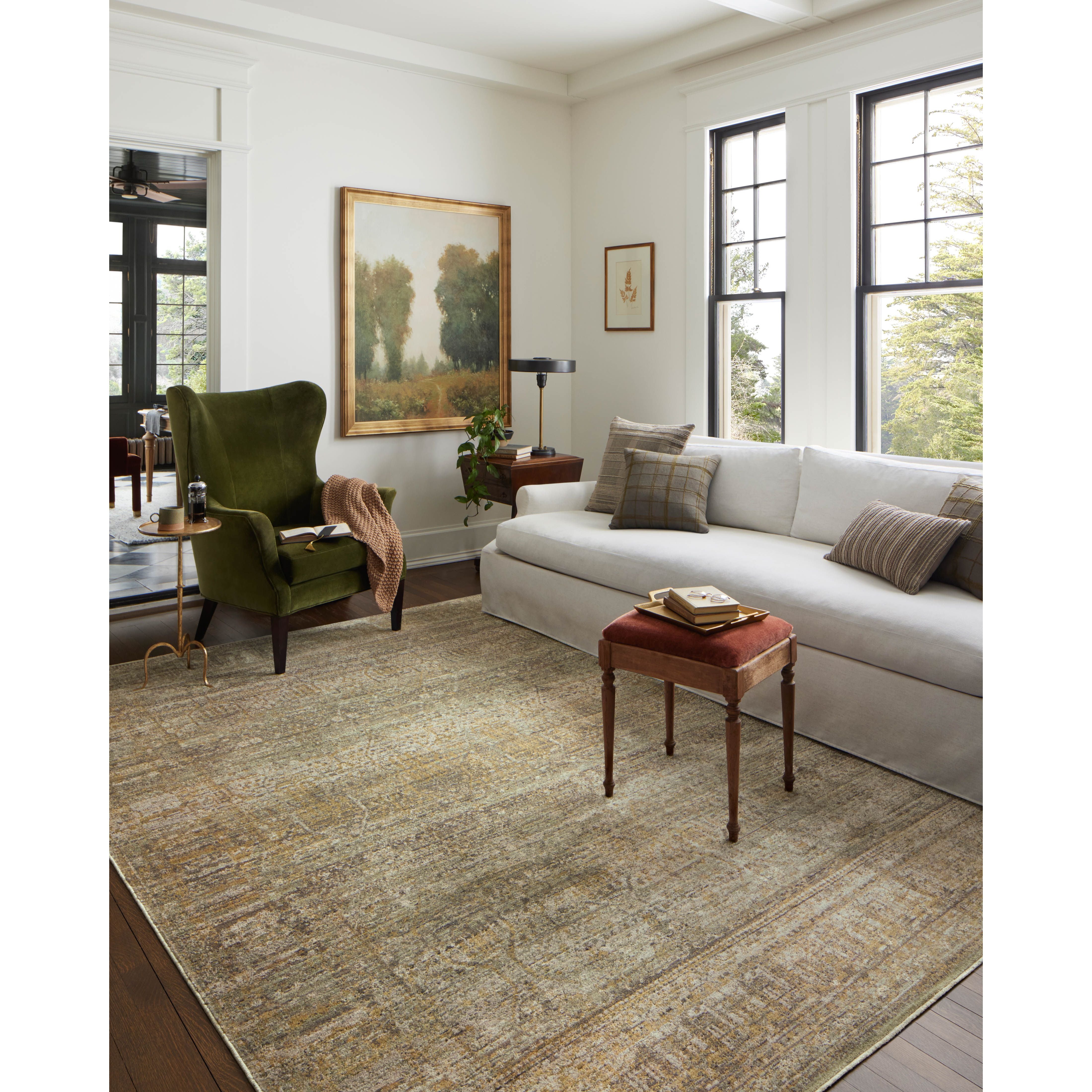 Featuring Jean Stoffer x Loloi Bradbury Dove / Gold Rug by Loloi at Amethyst Home. The Bradbury Dove / Gold Rug has small-scale motifs that, combined with the rug’s vibrant and varying colors, create eye-catching dimension in the room. Bradbury echoes the look of traditional rugs but comes alive in fresh, modern palettes that balance energetic bright tones with softer, distressed on. Amethyst Home provides interior design, new construction, custom furniture, and area rugs in the Boston metro area.
