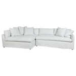 Featuring Harbor 2 Piece Sectional by Cisco Brothers at Amethyst Home. A chic, yet simple design, the Gunner Upholstered Sofa by Cisco Brothers boasts a streamlined frame supported by tapered legs. This sofa is beautifully detailed, with piping on the body and top stitch on cushions. It has a traditional yet sleek look, ideal for entertaining.  Photographed .  Amethyst Home provides interior design, new home construction design consulting, vintage area rugs, and lighting in the Houston metro area.