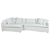 Featuring Harbor 2 Piece Sectional by Cisco Brothers at Amethyst Home. A chic, yet simple design, the Gunner Upholstered Sofa by Cisco Brothers boasts a streamlined frame supported by tapered legs. This sofa is beautifully detailed, with piping on the body and top stitch on cushions. It has a traditional yet sleek look, ideal for entertaining.  Photographed .  Amethyst Home provides interior design, new home construction design consulting, vintage area rugs, and lighting in the Houston metro area.