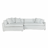 Featuring Harbor 2 Piece Sectional by Cisco Brothers at Amethyst Home. A chic, yet simple design, the Gunner Upholstered Sofa by Cisco Brothers boasts a streamlined frame supported by tapered legs. This sofa is beautifully detailed, with piping on the body and top stitch on cushions. It has a traditional yet sleek look, ideal for entertaining.  Photograph.  Amethyst Home provides interior design, new home construction design consulting, vintage area rugs, and lighting in the Washington metro area.
