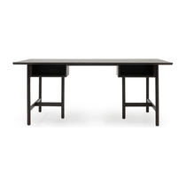 A beautiful, fumed black desk made by Verellen. The Isola Desk is made from gorgeous ash wood with stylish open storage. The desk adds sophistication and a minimal approach to work and play. Made entirely from solid wood -- no veneer needed. Amethyst Home provides interior design, new home construction design consulting, vintage area rugs, and lighting in the Newport Beach metro area.