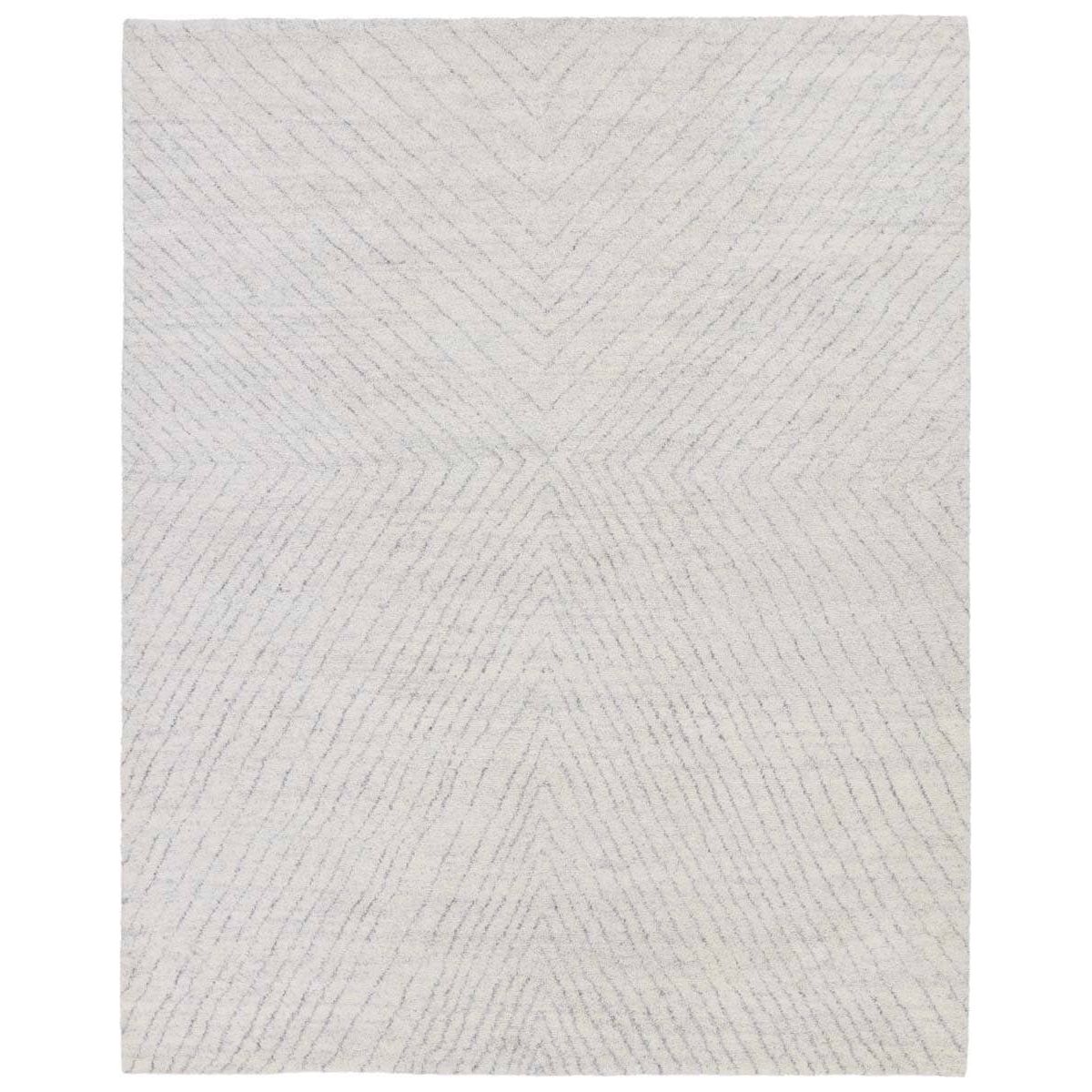 Rich in detail and plush underfoot, the Indira Zivian is made up of neutral-toned modern Moroccan styles. The Zivian area rug features a slight sheen and luxurious hand-knotted construction of natural wool and viscose. A soft linear design provides geometric interest in an light blue hue on an ivory backdrop. Amethyst Home provides interior design, new home construction design consulting, vintage area rugs, and lighting in the Austin metro area.