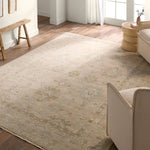 The Orenda Kerensa features heirloom-quality designs of muted and uniquely updated Old World patterns. The Kerensa area rug boasts a beautifully washed medallion motif with an antique Oushak-inspired vibe. The ivory tone is accented with cool blue and warm beige hues for added depth and intrigue. Amethyst Home provides interior design, new home construction design consulting, vintage area rugs, and lighting in the Newport Beach metro area.
