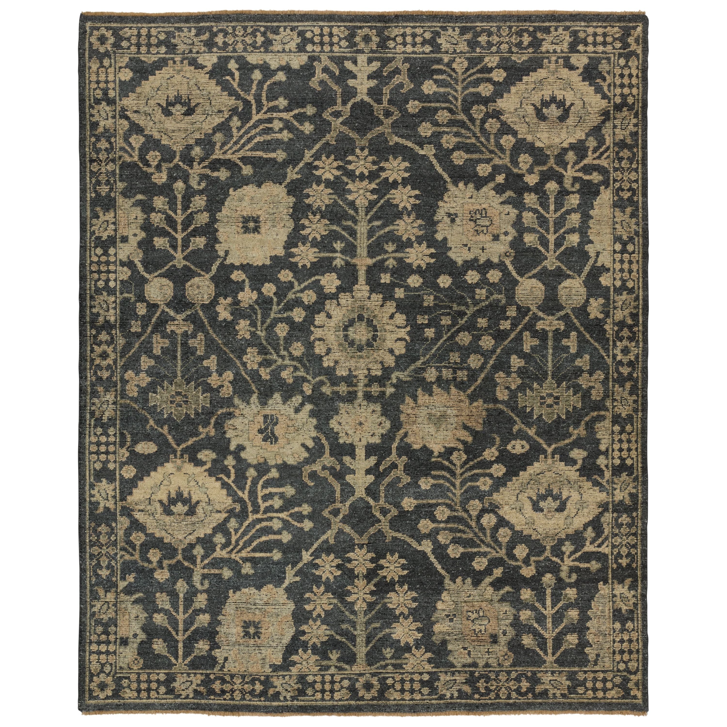 The Rhapsody collection features heirloom-quality designs of stunningly abrashed Old World patterns. The Maeli area rug boasts a beautifully washed Oushak motif with a decorative border. The dark gray tones are accented with khaki, cream, green, and beige hues for added depth and intrigue. This durable wool handknot anchors living spaces with a fresh take on vintage style. Amethyst Home provides interior design, new construction, custom furniture, and area rugs in the Nashville metro area.