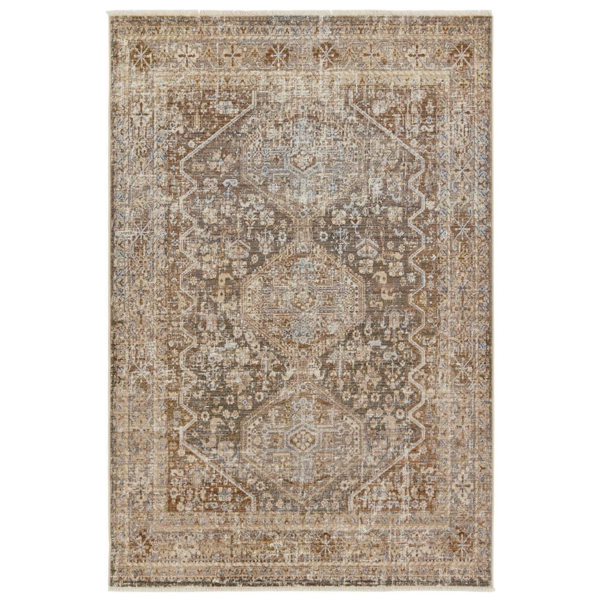 Inspired by the vintage perfection of sun-bathed Turkish designs, the Zefira Zakaria showcases detailed traditional motifs that have been updated with on-trend, saturated colorways. The Zakaria rug boasts a distressed medallion motif in warm tones of tan, taupe, caramel, blue, and green. Amethyst Home provides interior design, new home construction design consulting, vintage area rugs, and lighting in the Houston metro area.