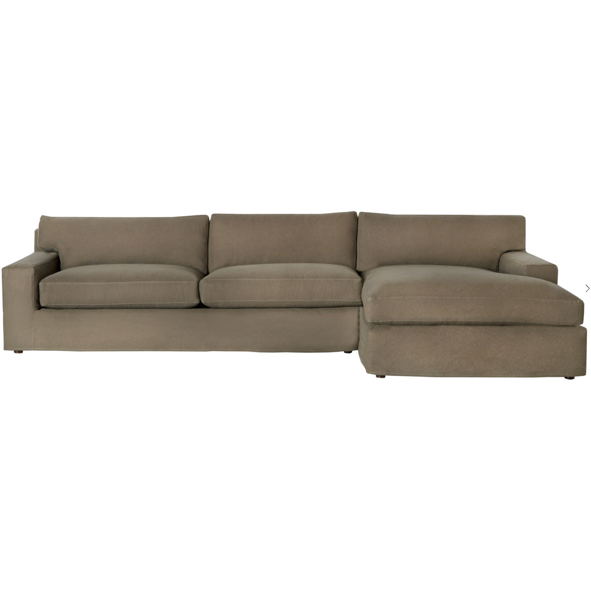 With its streamlined silhouette and strong, angular lines the Loft 2 Piece Sectional - Custom is classic without being too traditional. It has a modern essence and elegance that lends inviting appeal to your seating ensemble. Dim the lights, and settle down with the family for an entertaining night in. Photographed in Mariet Natural and Logan Grey.   Overall: 138"w x 68"d x 29"h
