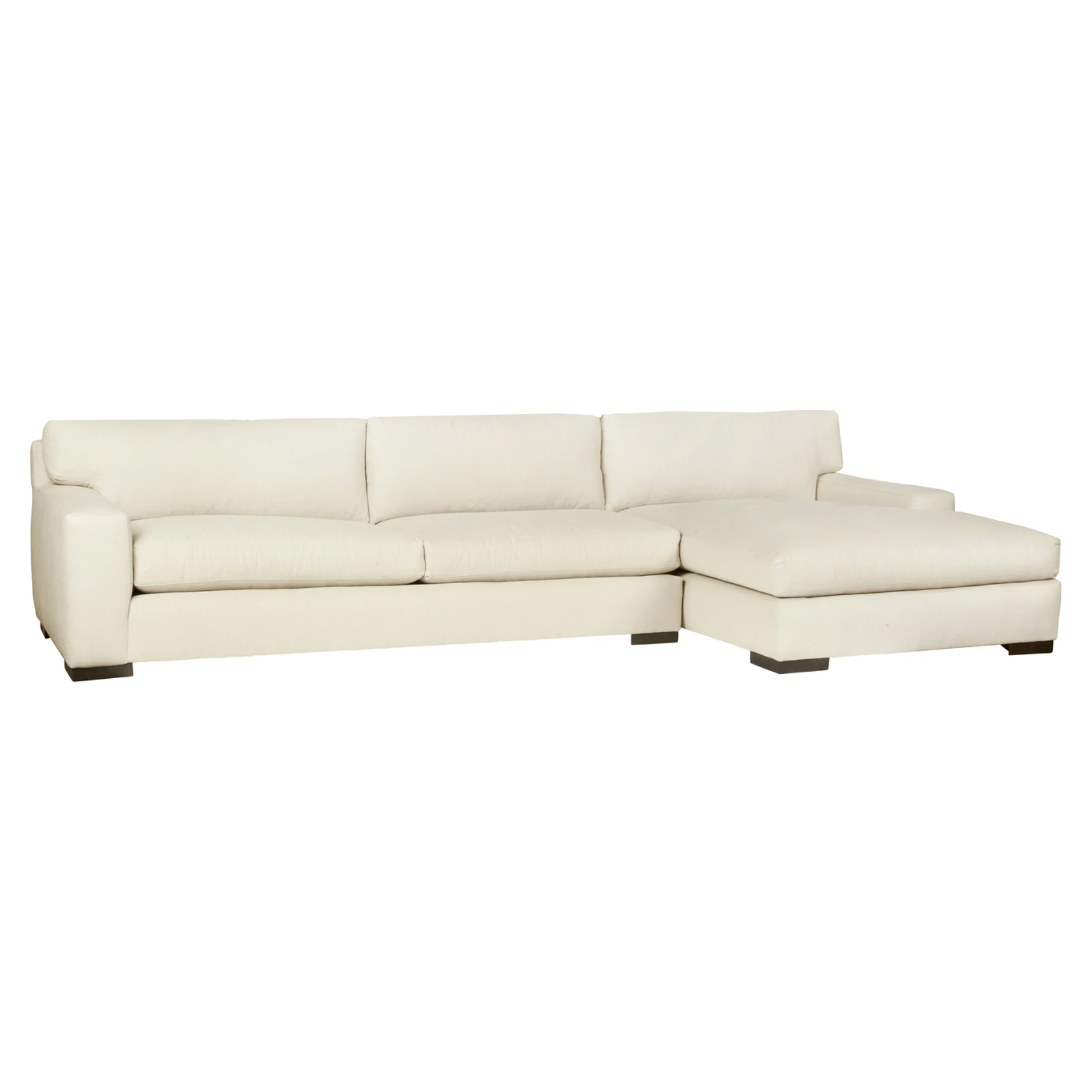 With its streamlined silhouette and strong, angular lines the Loft 2 Piece Sectional - Custom is classic without being too traditional. It has a modern essence and elegance that lends inviting appeal to your seating ensemble. Dim the lights, and settle down with the family for an entertaining night in. Photographed in Mariet Natural and Logan Grey.   Overall: 138"w x 68"d x 29"h