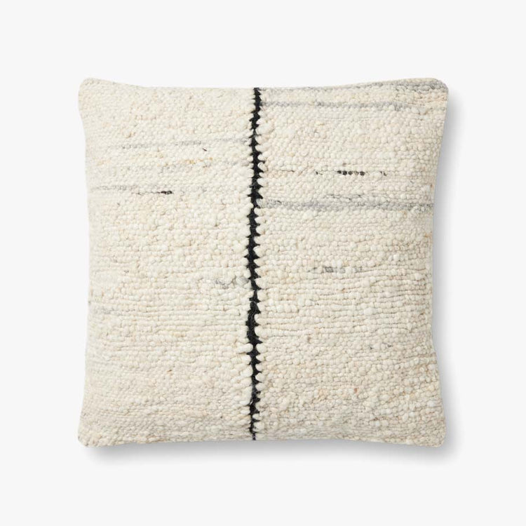 Experience the warmth and softness of the Amber Carla Ivory / Black Pillow. Hand woven with wool, polyester, and cotton, this pillow has a hidden flap closure and an antique bronze finish zipper with the Loloi logo. Finished with a knife edge and beige backing, this pillow will bring a cozy and inviting feeling to your home. Amethyst Home provides interior design, new home construction design consulting, vintage area rugs, and lighting in the Boston metro area.
