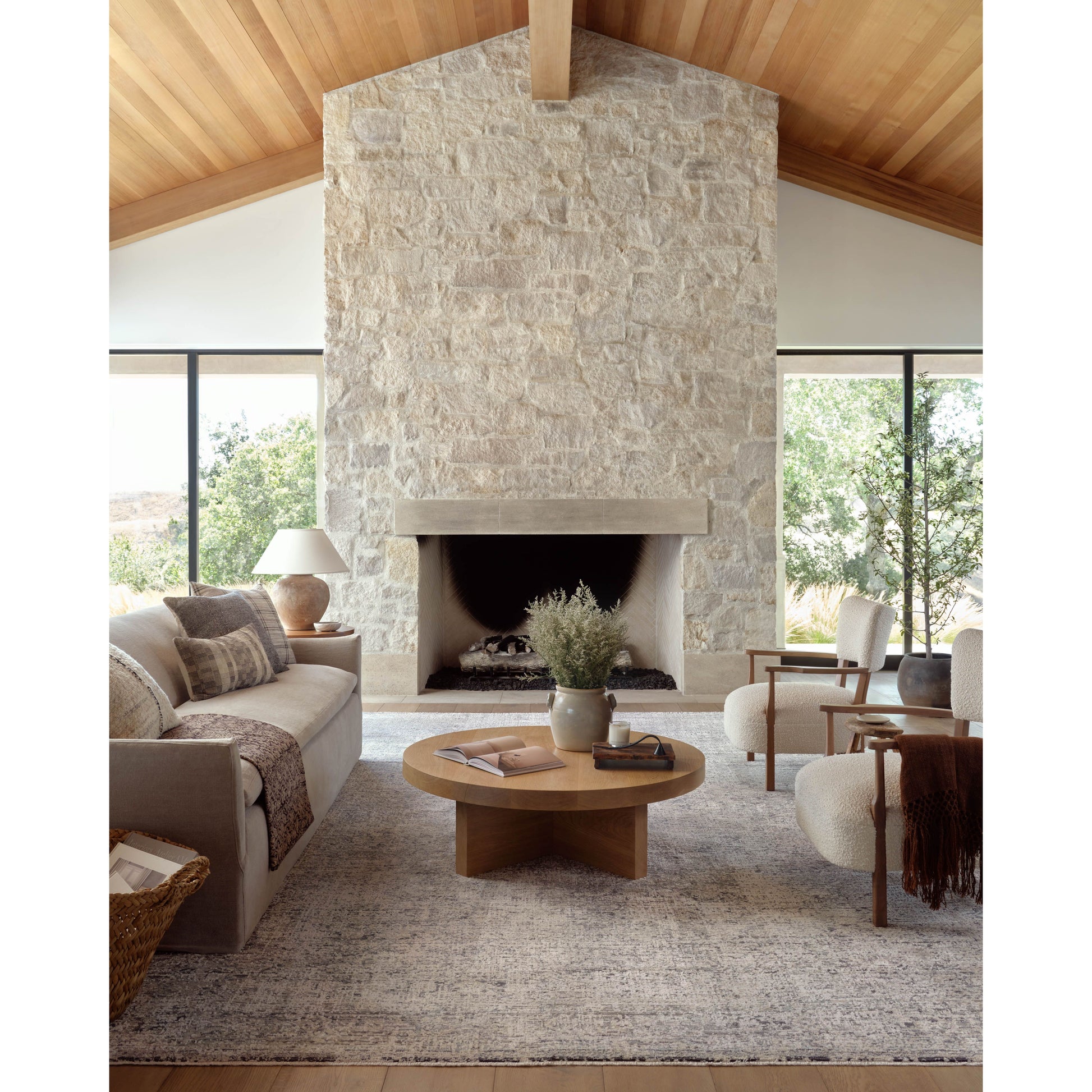 Amber Lewis x Loloi Alie Stone / Mist Rug have an elevated antique look and plush, modern feel. The rug’s underlying traditional motif is overlaid with a slightly higher pile that creates a softening effect like early morning fog. Amethyst Home provides interior design services, furniture, rugs, and lighting in the Los Angeles metro area.