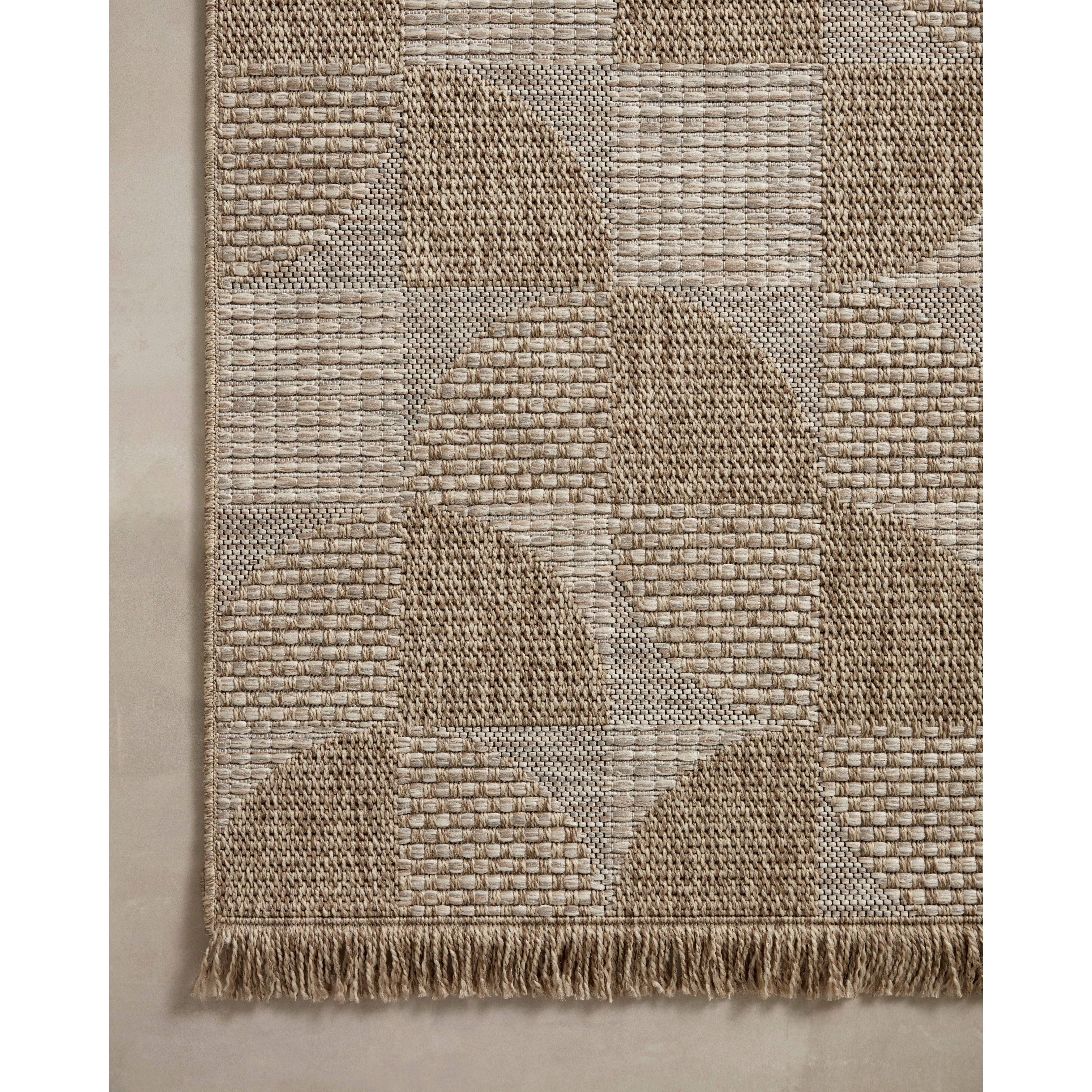 Featuring Dawn Natural DAW-08 Indoor/Outdoor Rug by Loloi at Amethyst Home. Made for sunny days ahead, the Dawn Collection is an indoor/outdoor rug that looks like a woven sisal rug but is power-loomed of 100% polypropylene, which makes it water- and mildew-resistant (so it's ready for rainy days ahead, too). Available in modern graphic patterns in tonal beige. Amethyst Home provides interior design, new home construction design consulting, vintage area rugs, and lighting in the Dallas metro area.