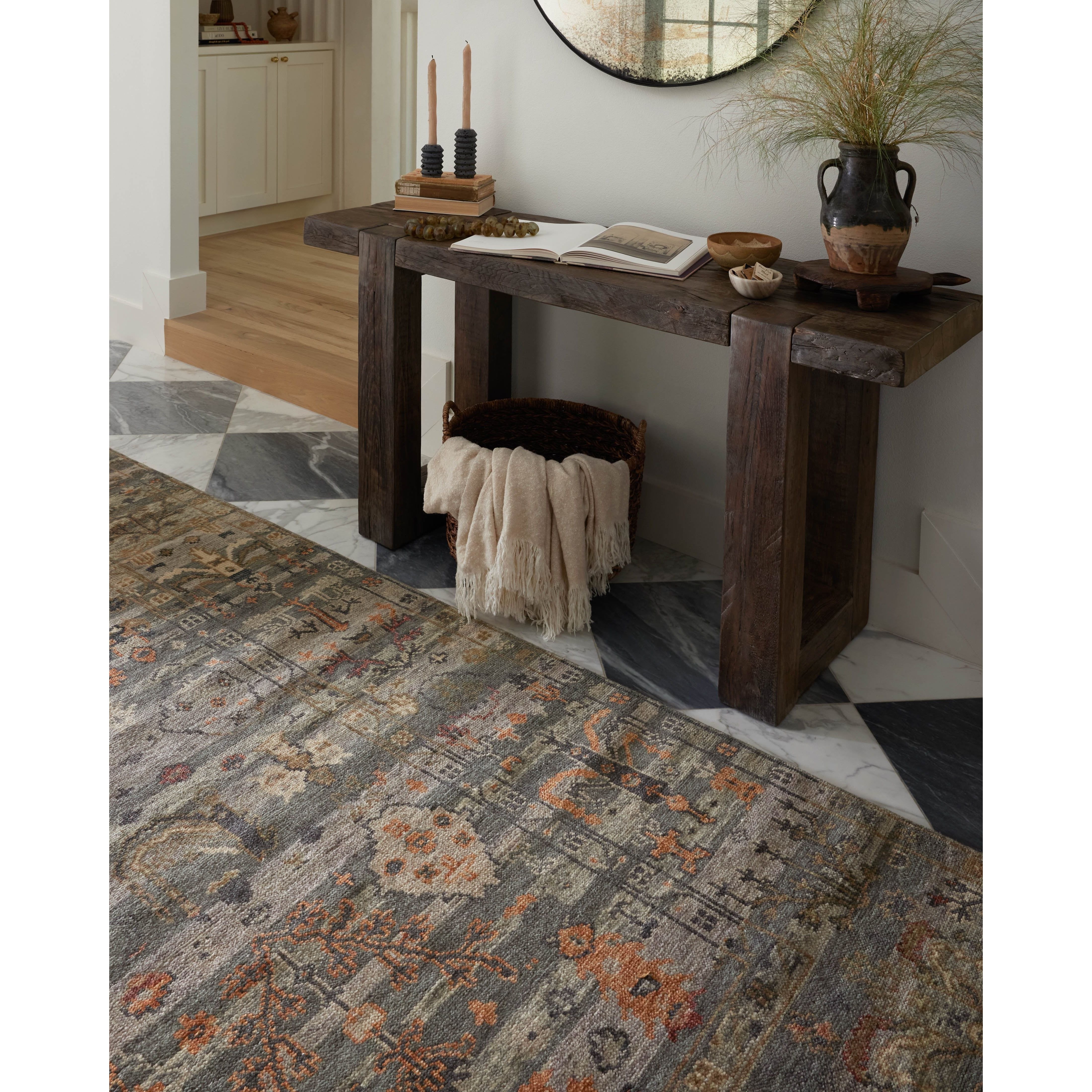 The hand-knotted Dominic Collection features loose, freeform motifs that give the rug a sense of depth and romance. Dominic’s shade-shifting palette is based on the horizontal lines of varying tones you’d encounter in antique Persian rugs. This GoodWeave certified collection is made of wool and cotton in India, ensuring our commitment to ethical production and the support of weavers’ communities.Amethyst Home provides interior design, new construction, custom furniture, and rugs for San Diego metro area