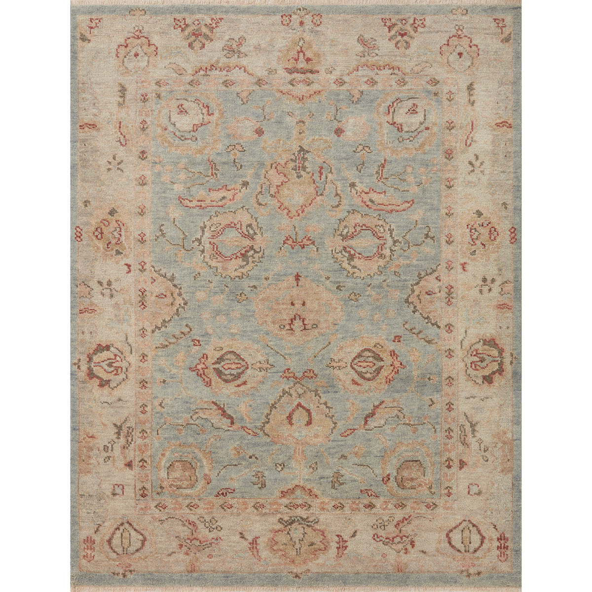Tapis noué à la main Helena bleu clair/beige