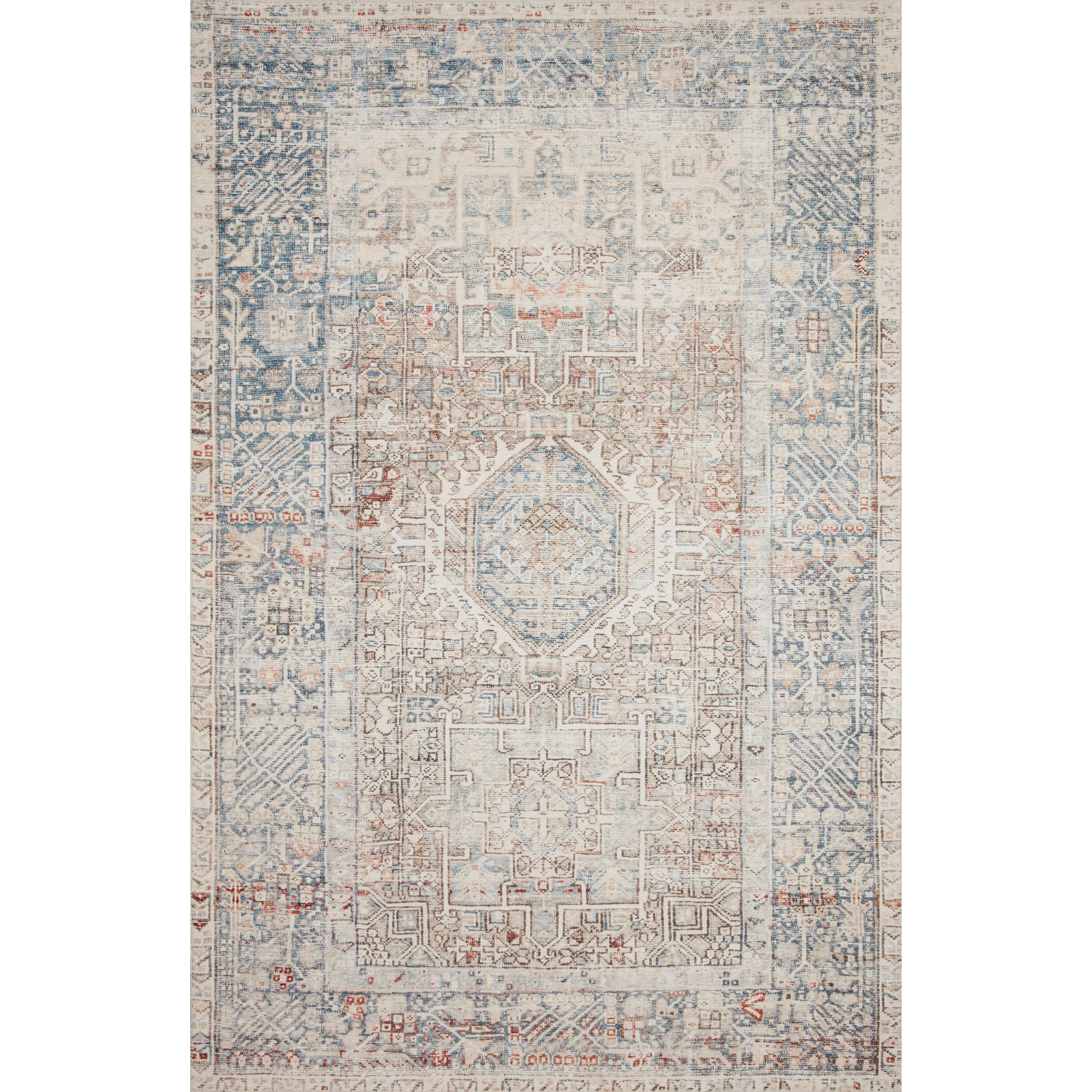 Durable, low pile, and soft underfoot, this rug is inspired by classic vintage and antique rugs. The Jules Chris Loves Julia Natural / Ocean JUL-07 rug from Loloi features a beautiful vintage pattern and patina. The rug is easy to clean and maintain and perfect for living rooms, dining rooms, hallways, and kitchens!