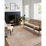Durable, low pile, and soft underfoot, this rug is inspired by classic vintage and antique rugs. The Jules Chris Loves Julia Tangerine / Mist rug from Loloi features a beautiful vintage pattern and patina. The rug is easy to clean and maintain and perfect for living rooms, dining rooms, hallways, and kitchens!