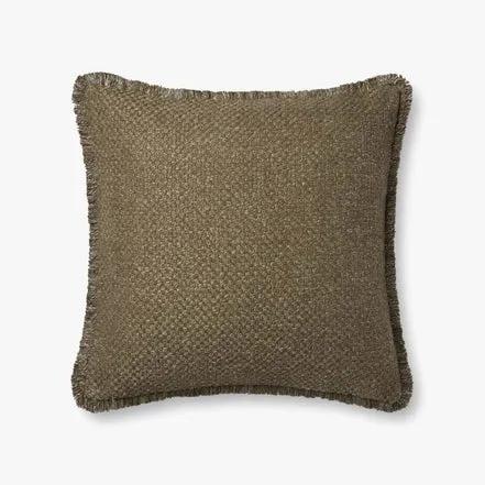 This neutral throw pillow in an earthy olive shade is framed with short, soft fringe for a hint of texture and movement. The pillow is made of cotton, polyester, and rayon and measures 22” x 22”, a standard size to style in living rooms and bedrooms.Closure:HiddenFla Amethyst Home provides interior design, new home construction design consulting, vintage area rugs, and lighting in the Park City metro area.