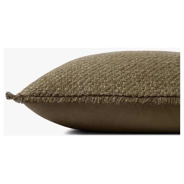 This neutral throw pillow in an earthy olive shade is framed with short, soft fringe for a hint of texture and movement. The pillow is made of cotton, polyester, and rayon and measures 22” x 22”, a standard size to style in living rooms and bedrooms.Closure:HiddenFla Amethyst Home provides interior design, new home construction design consulting, vintage area rugs, and lighting in the Scottsdale metro area.