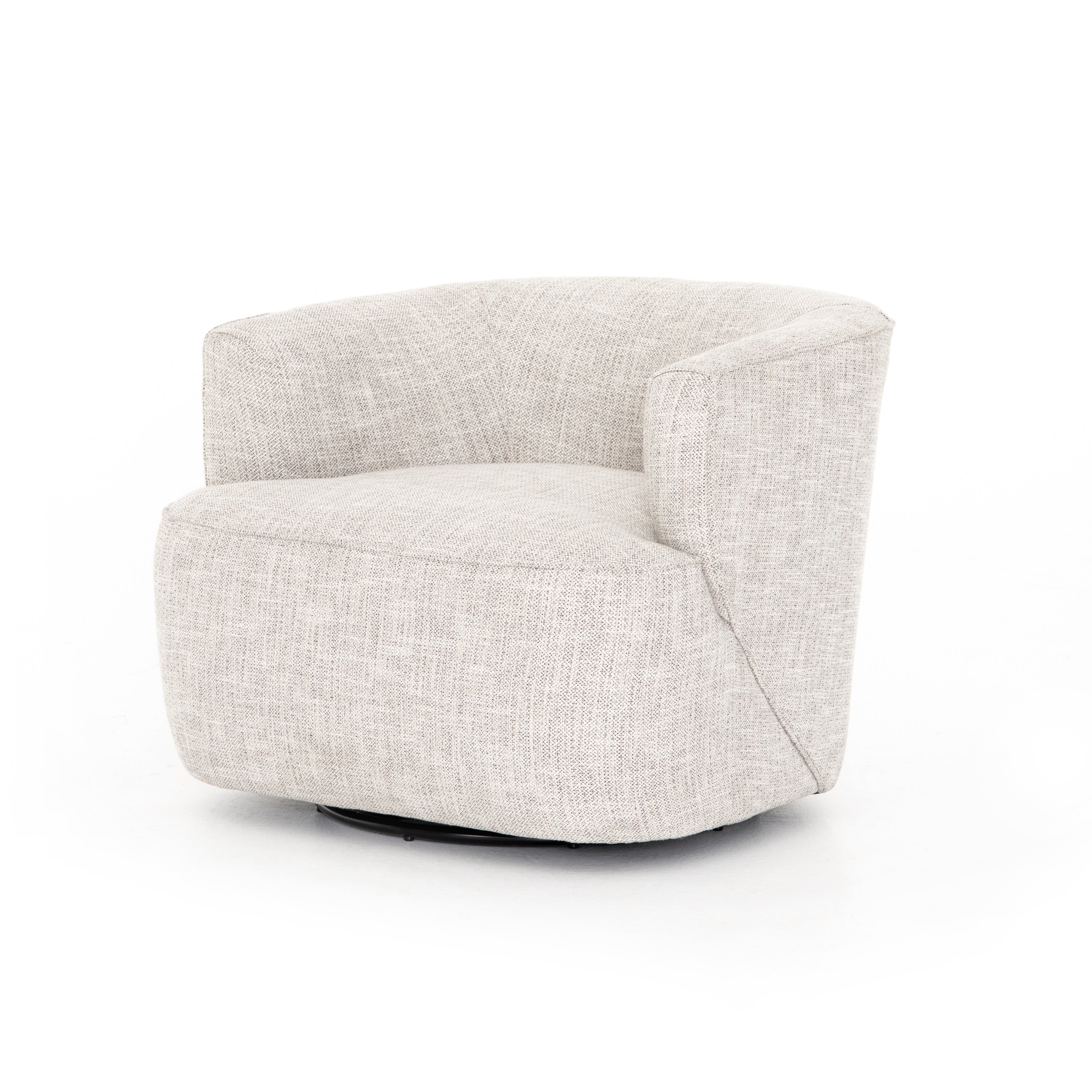 We love the curved, low back of this Mila Brazos Dove Swivel Chair. This adds a modern, functional seating to any living room, office, or other area.   Overall Dimensions: 35.00"w x 34.50"d x 27.00"h Seat Depth: 24" Seat Height: 16" Arm Height from Floor: 26" Arm Height from Seat: 9.5"