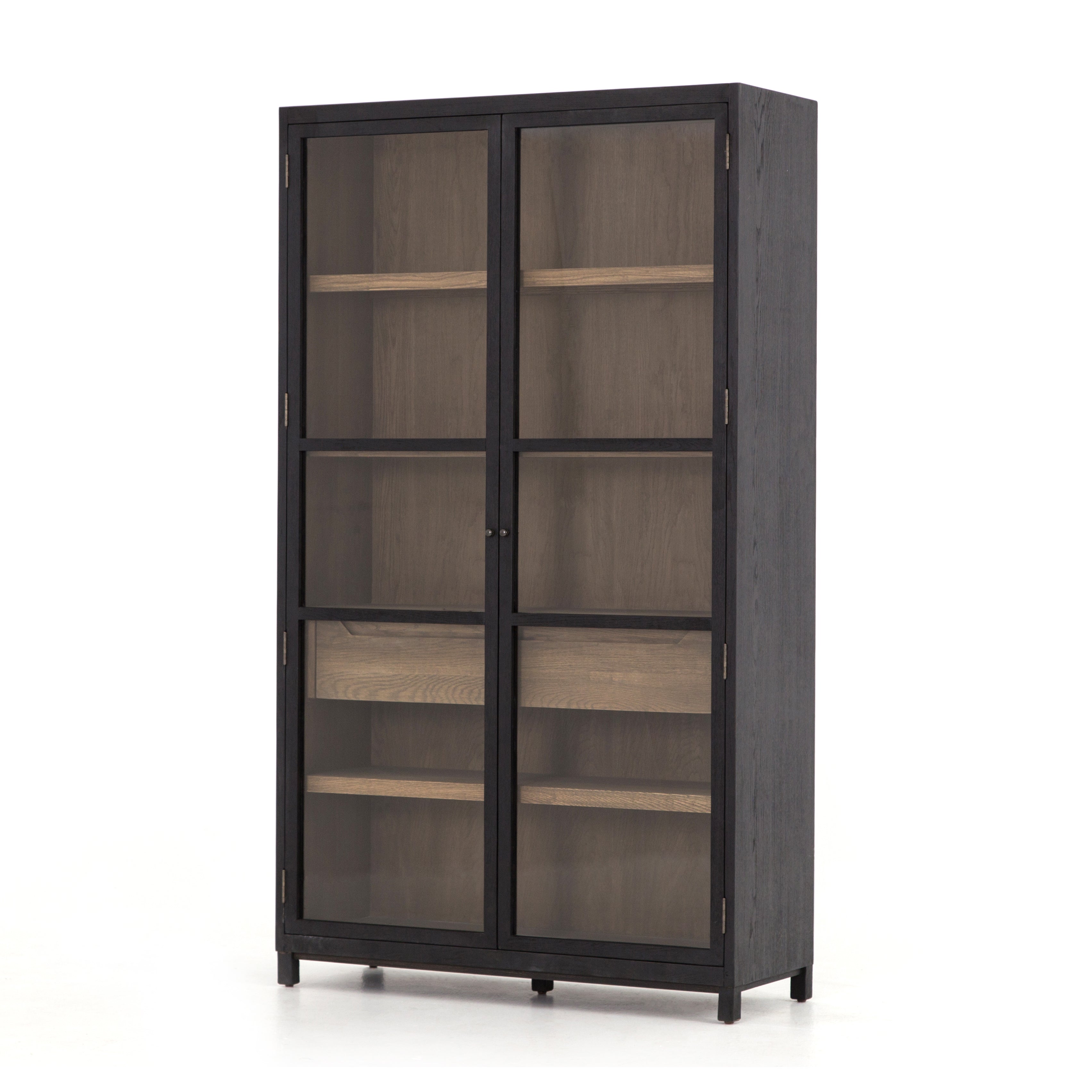 Featuring Millie Cabinet by Four Hands at Amethyst Home. The Millie Drifted Black/Oak Cabinet has shelves and interior drawers, making this a functional and beautiful piece to showcase your favorite China set or stow away your polished silverware. 
Overall Dimensions: 47.50"W x 18"L x 83"H
Colors: Drifted Oak Solid, Drifted Black, Drifted Matte Black Venee.  Amethyst Home provides interior design, new home construction design consulting, vintage area rugs, and lighting in the Park City metro area.