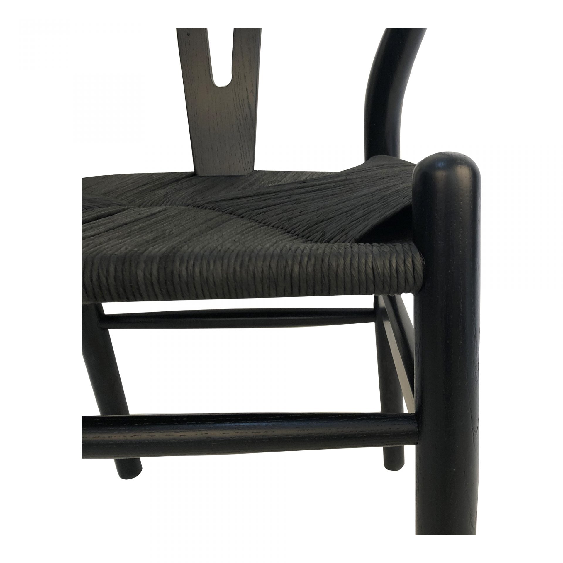 We loved the curved back and woven fibre seat of this this Ventana Dining Chair. Simple and sturdy, this is an easy choice for your dining room.   Size: 19.5"W x 16.5"D x 31"H Seat Height: 18.11" Materials: Solid Elm Frame, Woven Fibre Seat