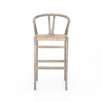 Modern curves redefine the classic wishbone-style counter stool. Vintage white all-weather wicker is woven for a dose of fresh texture within weathered grey teak framing. Cover or store indoors during inclement weather and when not in use. Amethyst Home provides interior design, new home construction design consulting, vintage area rugs, and lighting in the Scottsdale metro area.