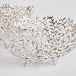 Light flowing vines make up the composition of this pair of silver decorative bowls. Fill with natural green orbs, or display as is for a clean, sophisticated look. Amethyst Home provides interior design, new construction, custom furniture, and area rugs in the Scottsdale metro area.