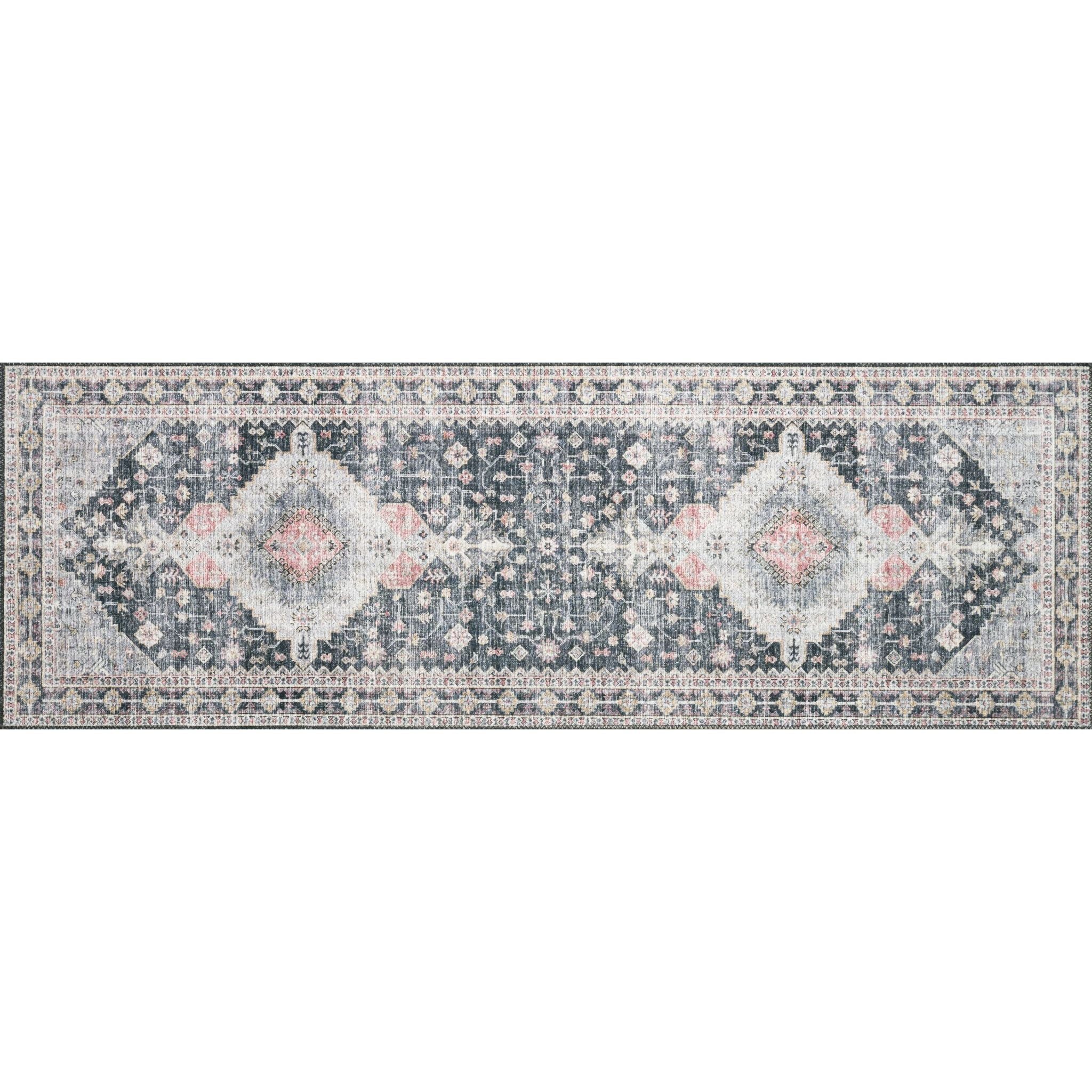 Perfect for families with kids and pets and very easy to clean and maintain. Comes in area, cute kitchen and hallway runner sizes. The rug is gorgeous with an intricate pattern and warms up the room with beautiful color tones. The Skye Charcoal/Multi SKY-02 rug from Loloi captures the spirit of an old-world rug.