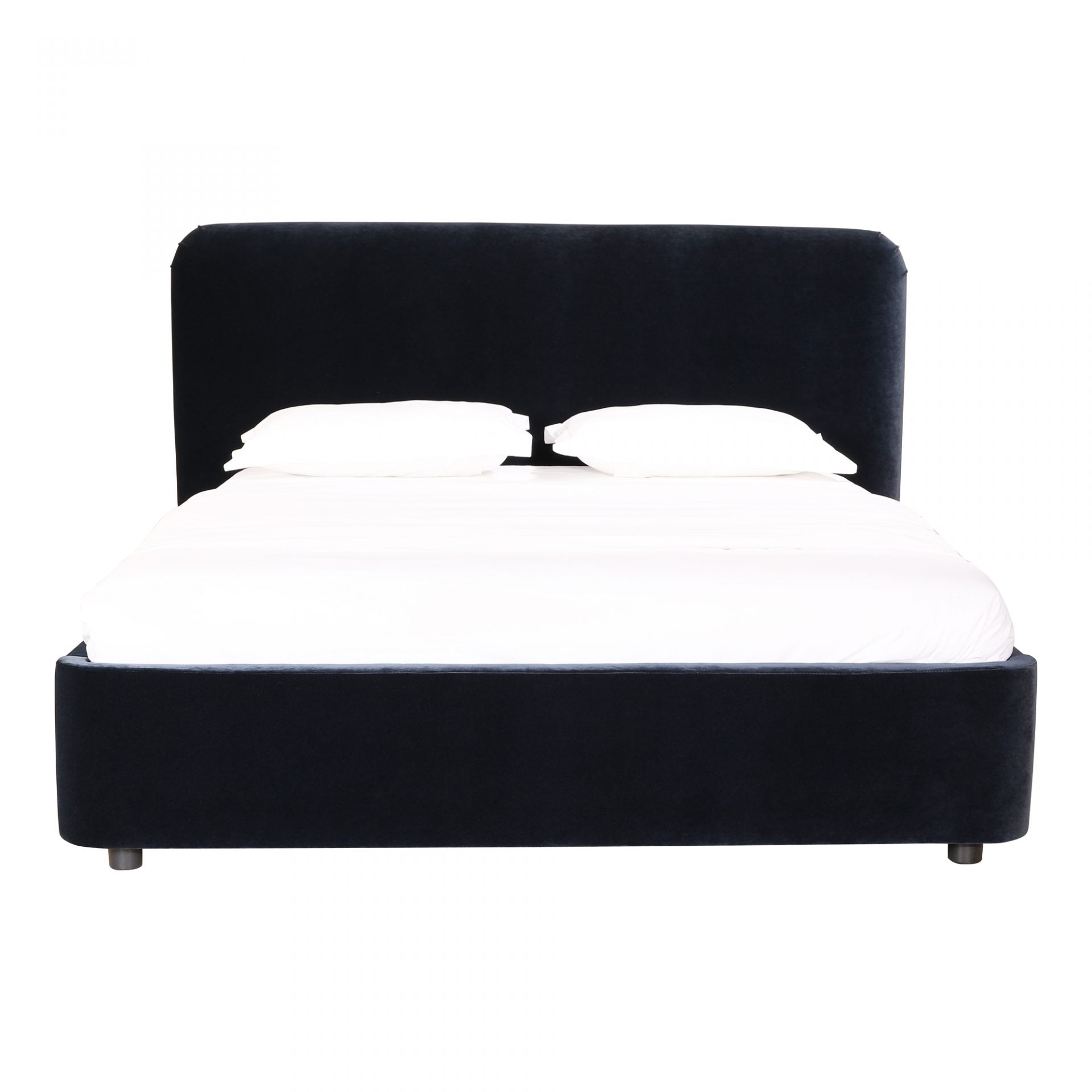 This Samara Blue Velvet Bed is a velvety dream. Made from solid pine and filed with foam for a plush look, this will elevate your bedroom and have you feeling like royalty.   King Dimensions: 90.5"W x 88"D x 43"H Queen Dimensions: 75"W x 88"D x 43"H  Materials: Upholstery - 100% Velvet Polyester, Solid Pine Frame