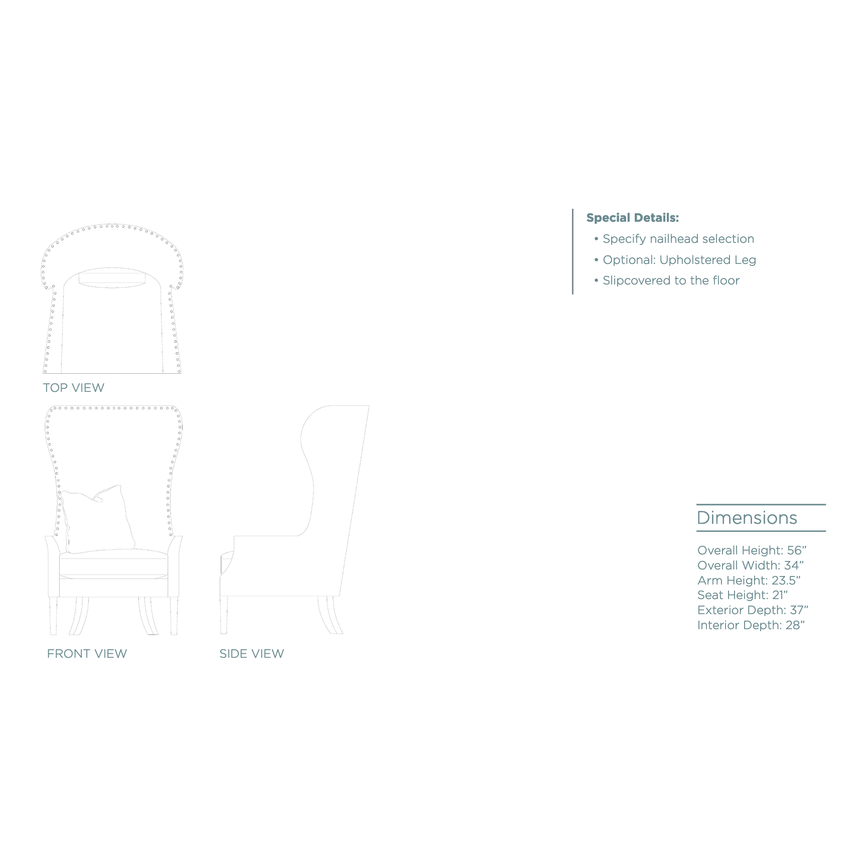 The Noella Tall Wing Chair is the definition of class. This modern Verellen Essential and features:  foam down seat construction knife edge toss pillow double needle stitch detail