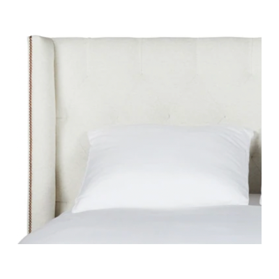 Elevate your sleep situation with this Francesca Upholstered Bed by Cisco Home. With a tall back and exposed wood legs, this will complete the look for any bedroom! Amethyst Home provides interior design, new home construction design consulting, vintage area rugs, and lighting in the Houston metro area.