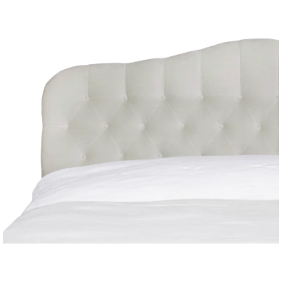 Heavy on the elegance with an east-coast vibe! This camelback, button-tufted bed in a light textural grey also features turned legs and upholstered side rails for added interest. Amethyst Home provides interior design, new home construction design consulting, vintage area rugs, and lighting in the Omaha metro area.