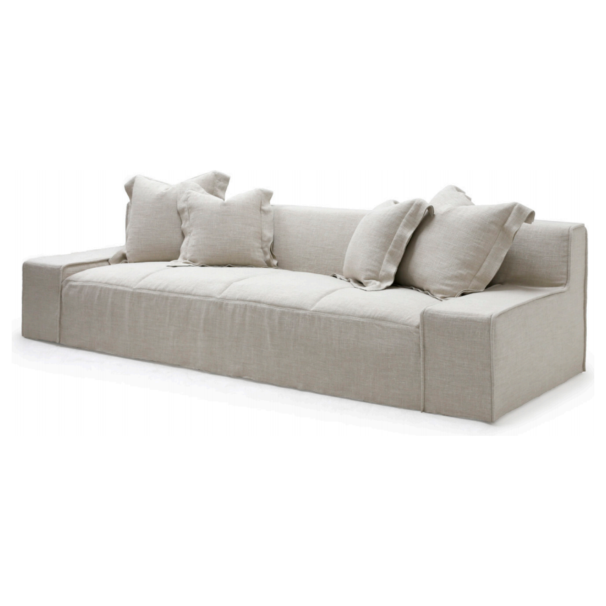 The ultimate low, cozy sofa. We would put this Esme sofa from Verellen in the family room, living room, or movie theater. The juxtaposition of a juicy, miniature-spring filled down-wrapped cushion and firm back is ultra comfortable. We love the thick, firm arms for resting cell phones & snacks. Enjoy this sofa upholstered or slipcovered.