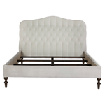 Featuring O'Hara Upholstered Bed by Cisco Brothers at Amethyst Home. Heavy on the elegance with an east-coast vibe! This camelback, button-tufted bed in a light textural grey also features turned legs and upholstered side rails for added interest. 
Queen Dimensions: 67"w x 60"h x 89"dSide Rails: 18"Slat Height: 11.25"Footboard: 18"Mattress Space: 62"w x 81"dBo.  Amethyst Home provides interior design, new home construction design consulting, vintage area rugs, and lighting in the Tampa metro area.