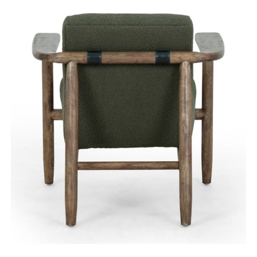 Featuring Arnett Chair by Four Hands at Amethyst Home. Textural cream boucle seating offers a sumptuous sit, with complementary wire-brushed parawood framing forming a slim U shape. Two posterior top-grain leather straps add a stylish finishing touch. Performance fabrics are specially created to withstand spills, stains, high traffic and wear, ensuring lon. Amethyst Home provides interior design, new home construction design consulting, vintage area rugs, and lighting in the Des Moines metro area.