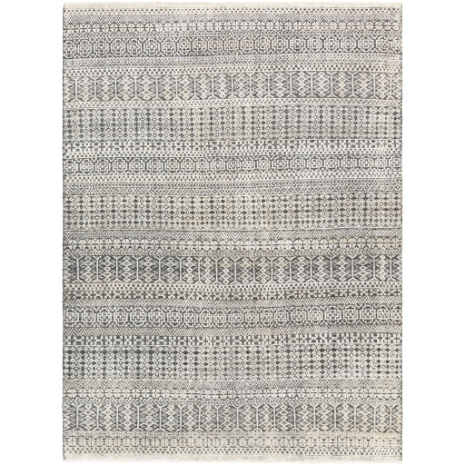 Add an elegant touch to any space with this hand-knotted Nobility Charcoal Rug. Its blend of wool and viscose is ultra soft and smooth, while its timeless ornate motif with modern lines create an exquisite, timeless piece. Enjoy its high-low characteristics and luxurious feel to add a touch of sophistication to your home that fits any lifestyle. Amethyst Home provides interior design, new construction, custom furniture, and area rugs in the Dallas metro area.