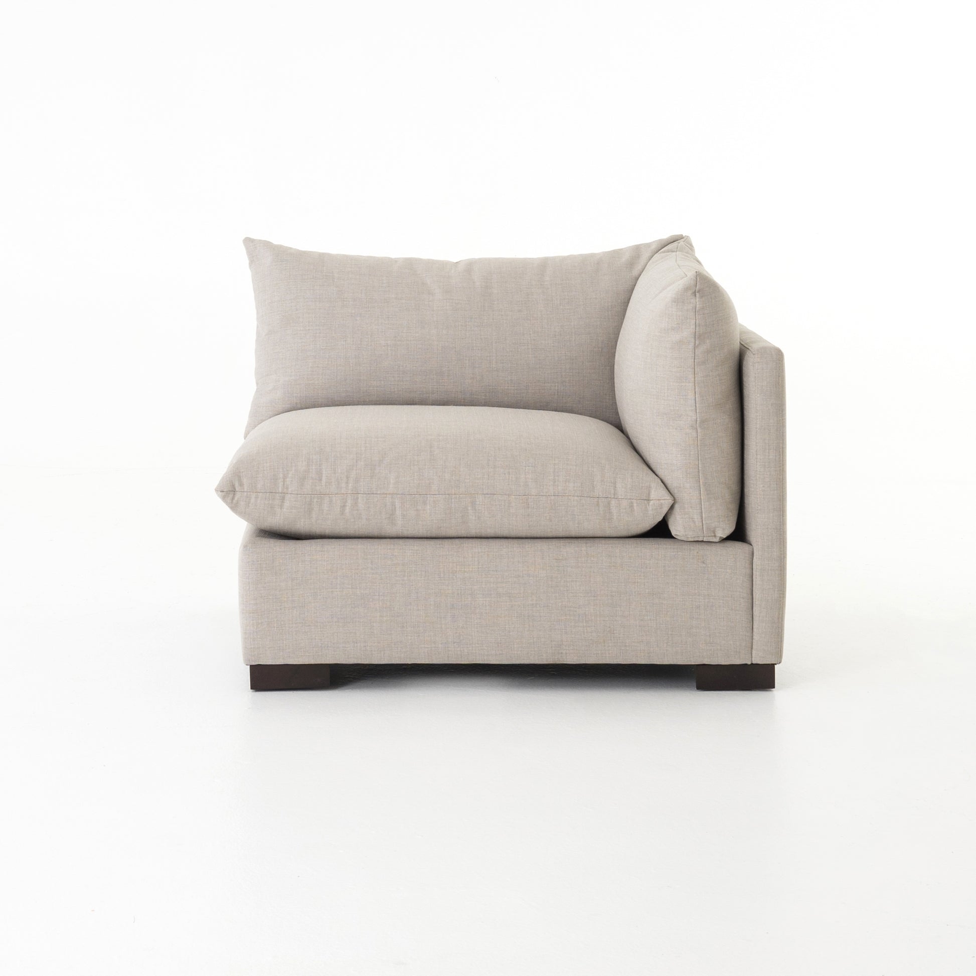 We love the durability in this Westwood Bennett Moon Right Arm Facing Sectional Piece. This is the ultimate low-and-deep lounger, perfect for reading your favorite book in.   Materials: Banak Wood, 100% Polyester