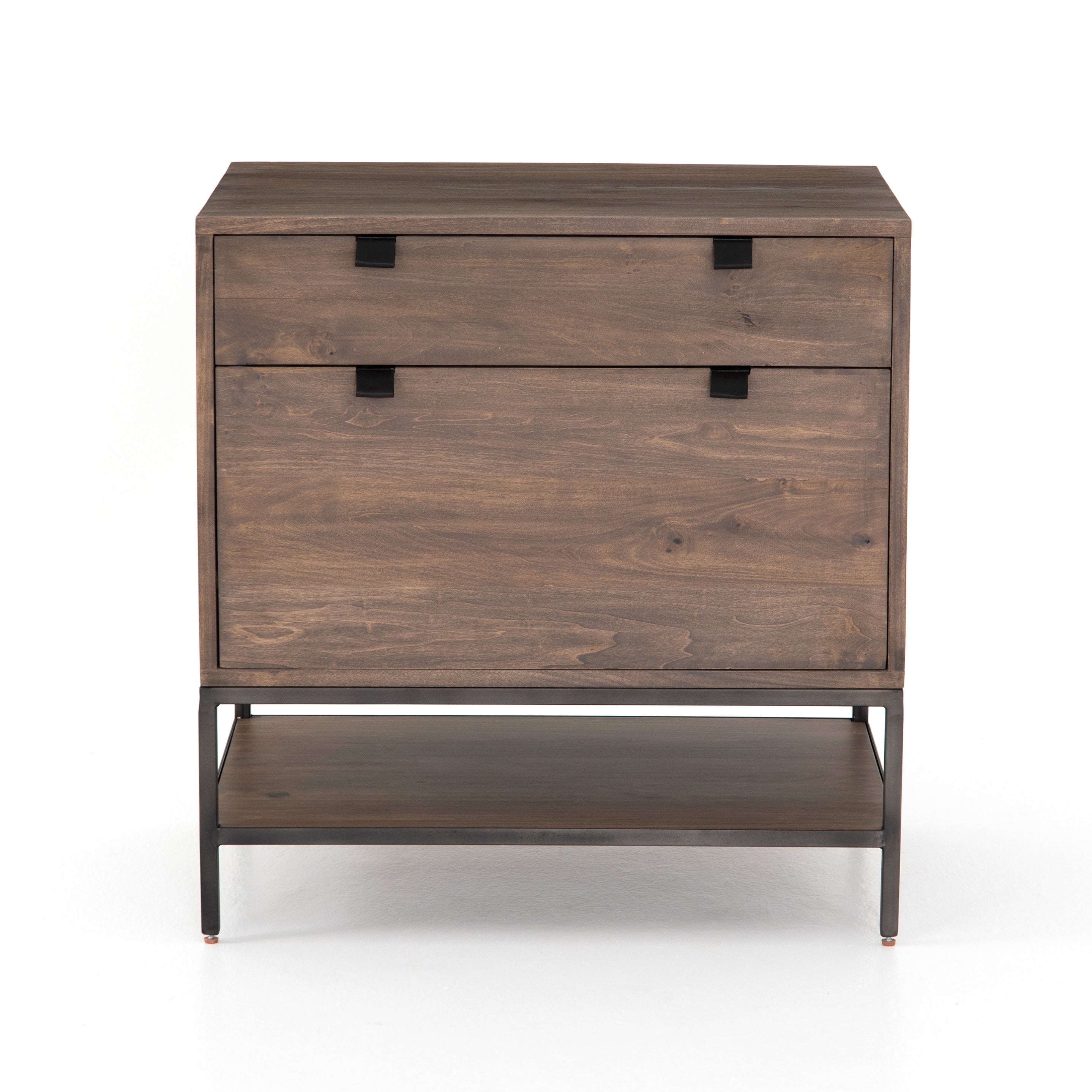 Inspired by clean mid-century design, the Trey Modular Filing Cabinet offers plenty of extra desk storage space. The cabinet is available in two colors, Auburn Poplar and a Black Wash Poplar. Metal-secured leather pulls add a textural element of surprise. Great solo or paired with matching desk or credenza.