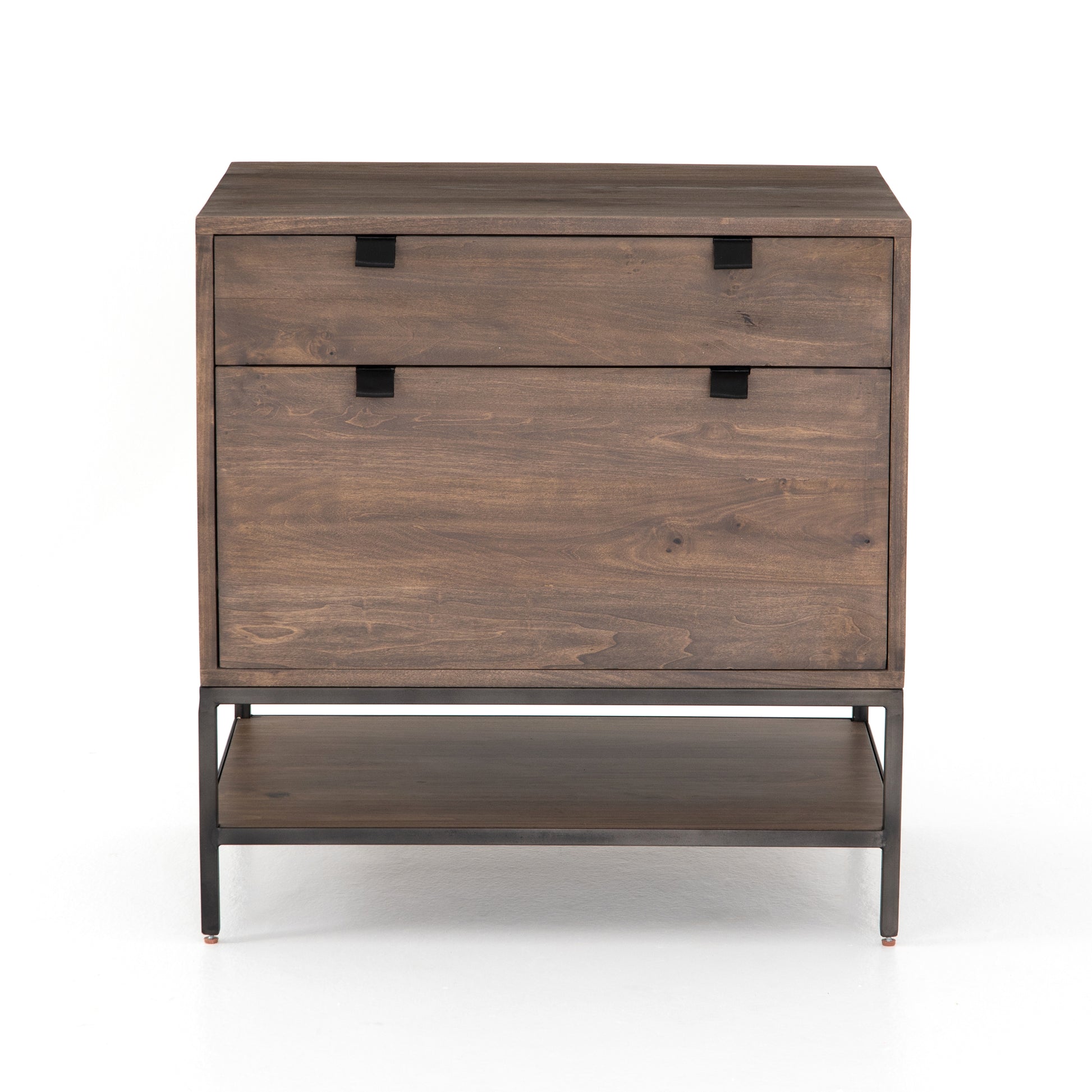 Inspired by clean mid-century design, the Trey Modular Filing Cabinet offers plenty of extra desk storage space. The cabinet is available in two colors, Auburn Poplar and a Black Wash Poplar. Metal-secured leather pulls add a textural element of surprise. Great solo or paired with matching desk or credenza.