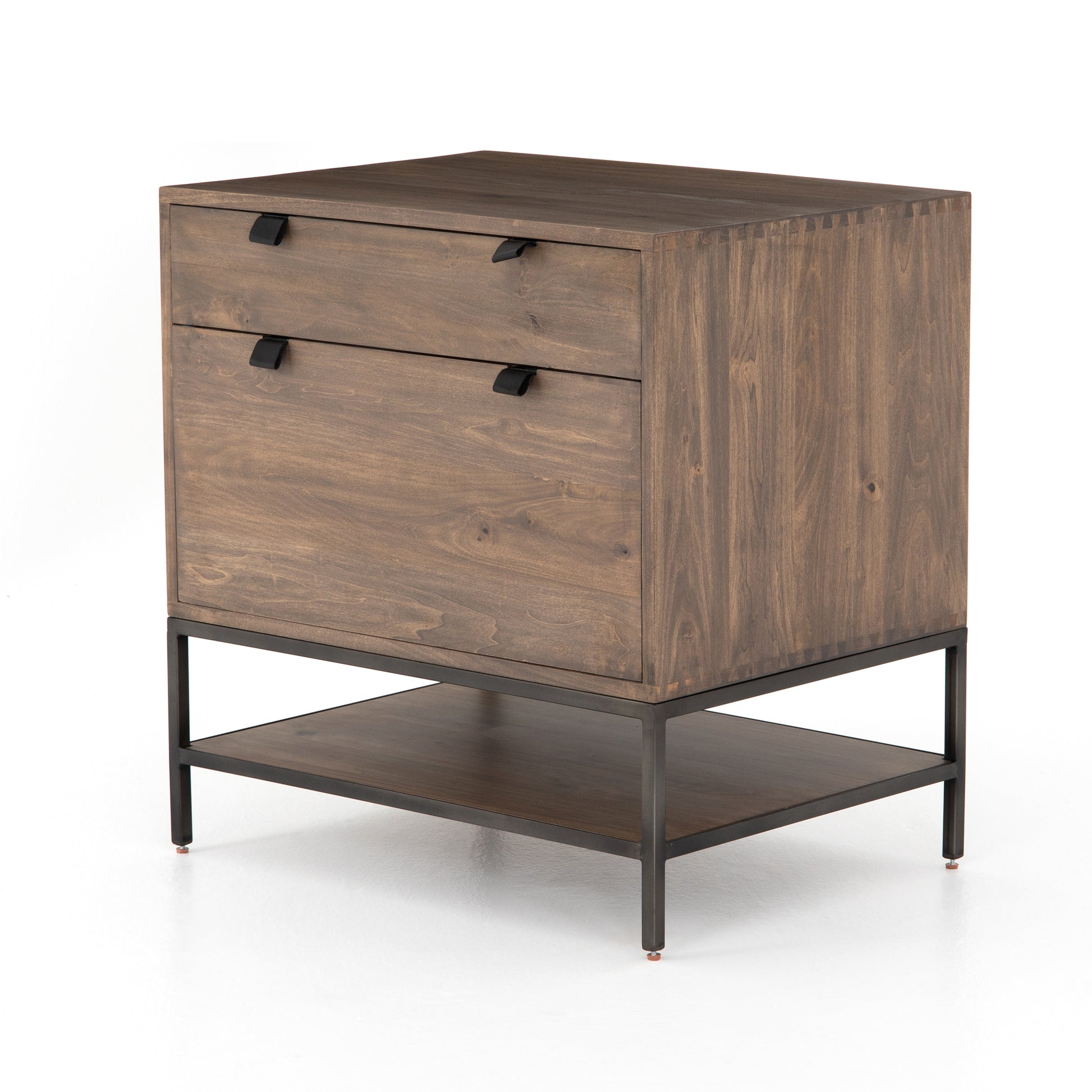 Inspired by clean mid-century design, the Trey Modular Filing Cabinet offers plenty of extra desk storage space. The cabinet is available in two colors, Auburn Poplar and a Black Wash Poplar. Metal-secured leather pulls add a textural element of surprise. Great solo or paired with matching desk or credenza.