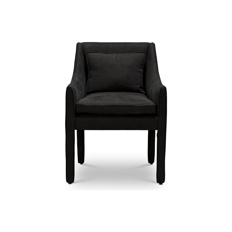 Elevate your dining space with this Jill Dining Chair by Verellen. Bench-crafted with a sustainably harvested hardwood frame in our North Carolina atelier, this chair comes standard with:  loose seat configuration double needle stitch detail loose notch bottom style kidney pillow exposed wood leg