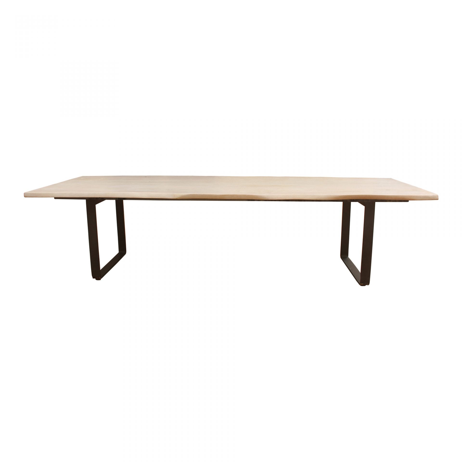 The Wilks Dining Table has a sturdy iron frame with a gorgeous, natural piece of white wood for the top. Each table is completely unique to you!  Size: 118"W x 39"D x 30"H Material: Solid Mango, Iron Legs