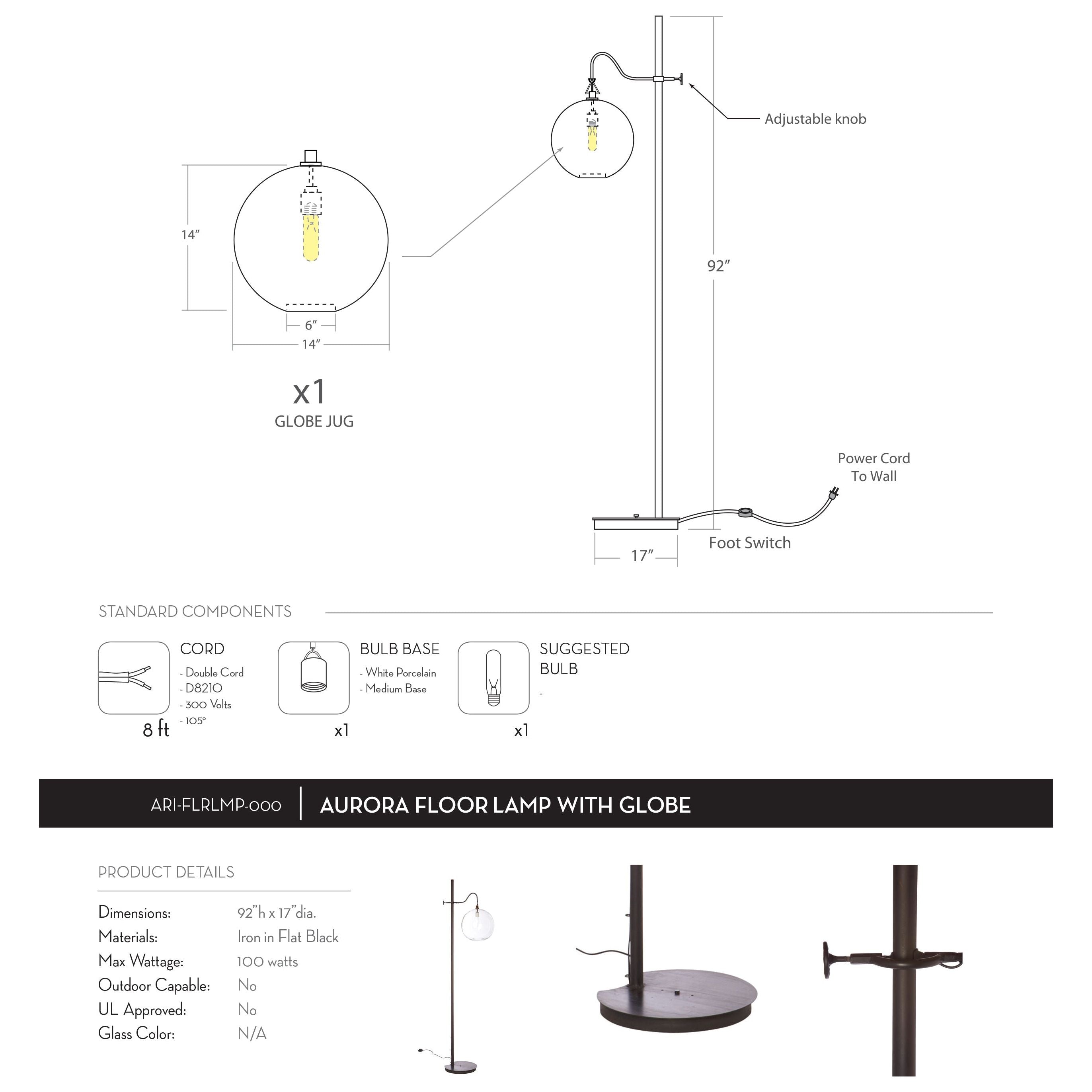The Aurora Lamp from Cisco Brothers adds a chic light to any room. Each lamp is hand blown glass and can vary up to 1" in size. The light fixture can be height adjusted upon the metal rod to fit right where you need it. The lamp can come in a globe, bailey medium lamp, or bailey small lamp.